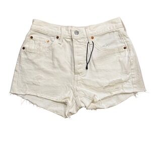 NEW Levi's‎ 501 Original Shorts Women 26 White Distressed High Rise Cotton Beach